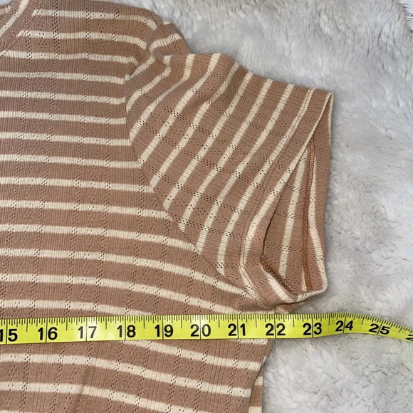 LC Lauren Conrad Tan & White Striped Short Sleeve Peplum Top XXlarge Women’s - Picture 6 of 10